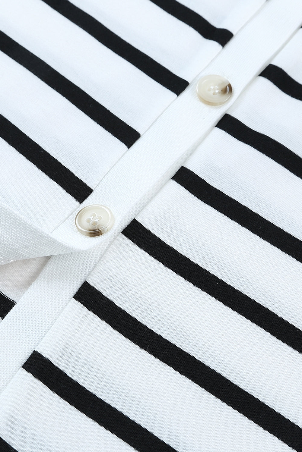 Striped Button Slit Tie V-Neck Midi Dress